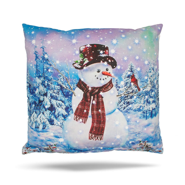 Decorative cushion cover - Snowy Snowman - 17 x 17''