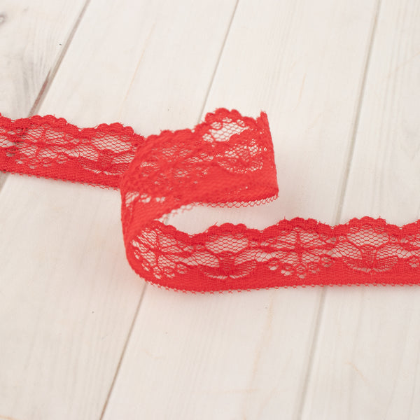 24mm Frilled Lace - Red