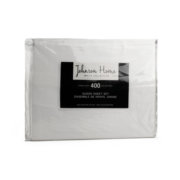 Johnson Home - 300 Thread Count Egyptian Cotton Sheet Set - White - Queen size