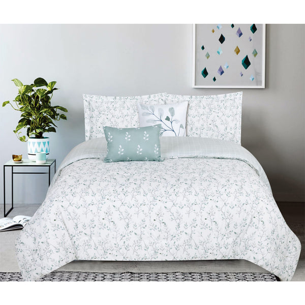 5 pcs Comforter set - Blue Leafy Floral - Queen size