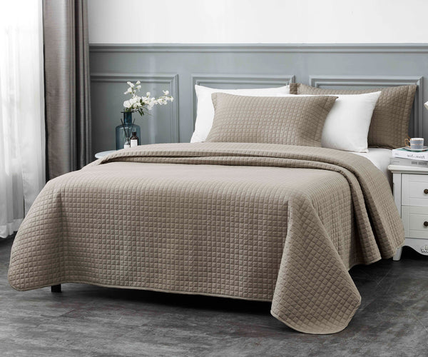 3 pcs Quilted Coverlet set - MILANO - Taupe