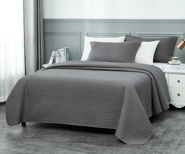 3 pcs Quilted Coverlet set - MILANO - Dark Grey