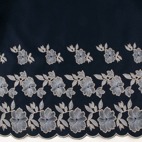 Novelty Embroidered Coating - ELSA - Florals - Navy