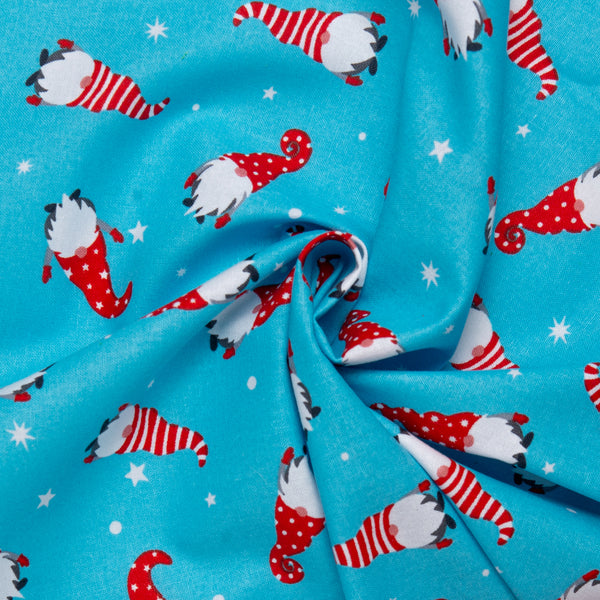 Printed Cotton - CHRISTMAS MAGIC - Gnomes / Stars - Blue