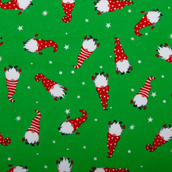 Printed Cotton - CHRISTMAS MAGIC - Gnomes / Stars - Green