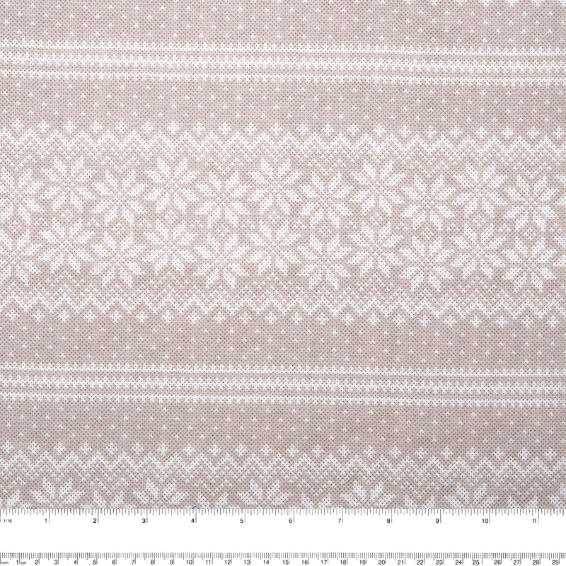 Christmas Flannelette Print - Snowflakes Stripes - Beige