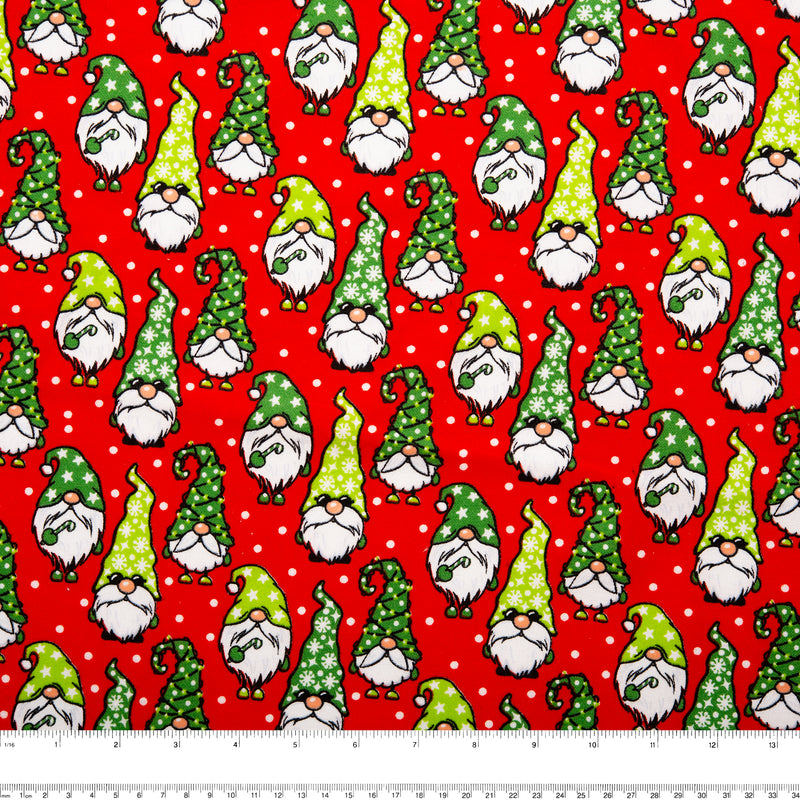 Christmas flannelette print - CHARLIE - Gnomes - Red