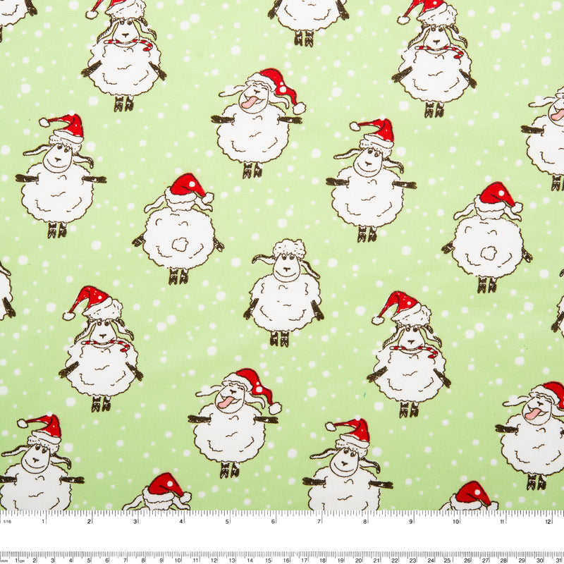 Christmas flannelette print - CHARLIE - Christmas sheep - Green