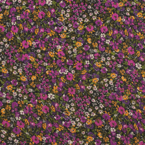 Printed Chiffon - AMANDA - Florals - Black / Purple