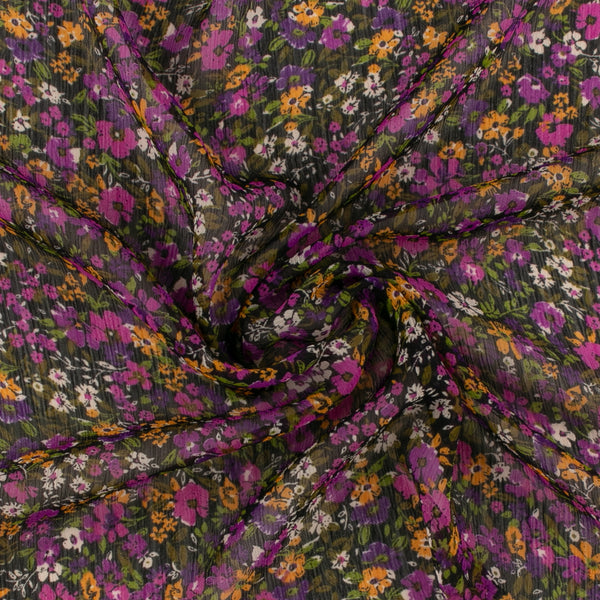 Printed Chiffon - AMANDA - Florals - Black / Purple
