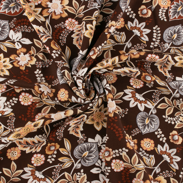 Rayon Twill - BOHO - Florals - Brown