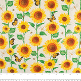 Printed Cotton - SUNSHINE DAYDREAM - Sunflower / Butterfly - White