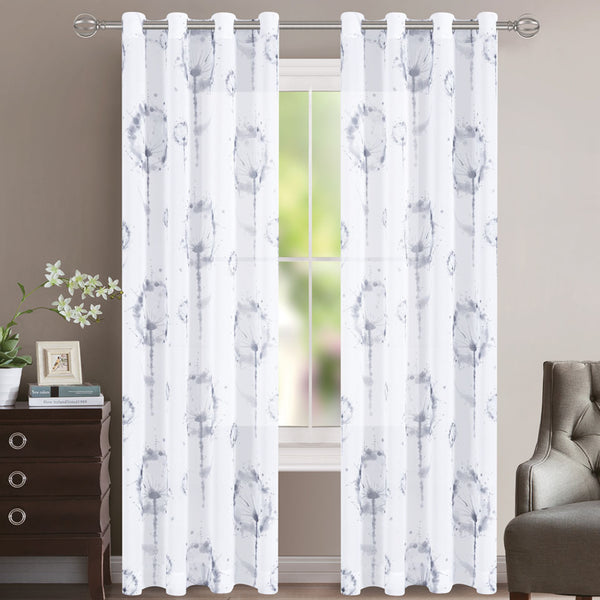 Grommets curtain panel - Sheer - Dandelion - Grey Cloud - 52 x 96''
