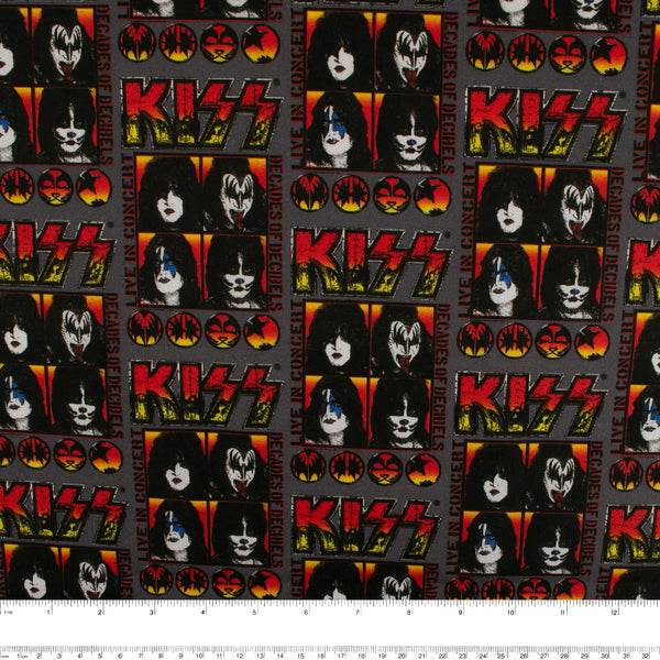 Coton imprimé sous licence - Kiss groupe musical - Gris