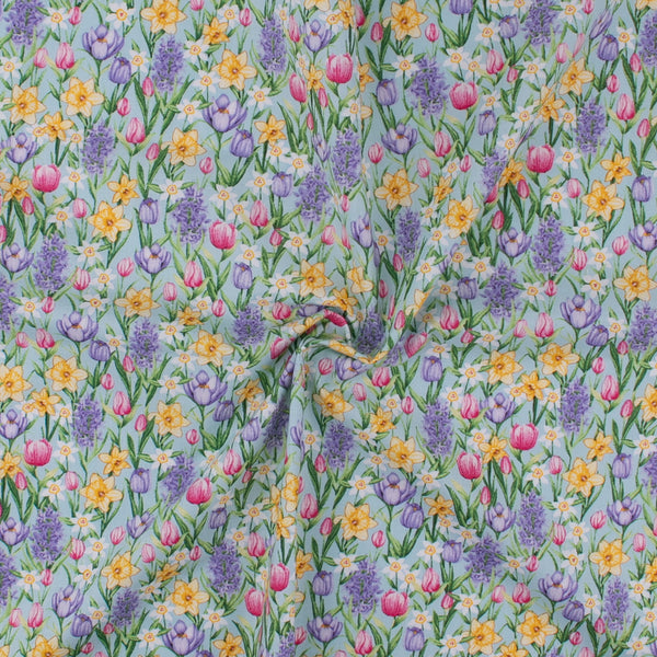 EASTER Printed Cotton - Small Floral - Light Blue