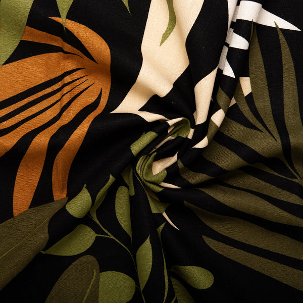Printed Rayon Linen - Palma - Black and Green