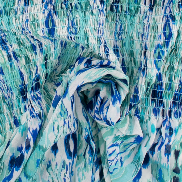 Polyester Froncé Imprimé - VIOLA - 003 - Bleu