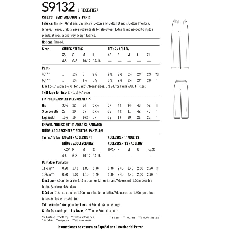 Simplicity S9132 Pyjamas Unisexes (XS-S-M-L / XS-S-M-L-XL)