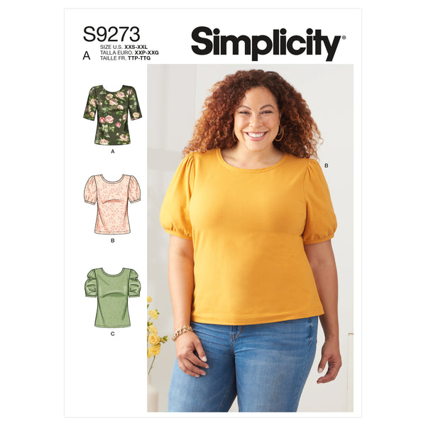 Simplicity S9273 Misses' Knit Tops with Scoop Neck & Sleeve Variations (XXS-XS-S-M-L-XL-XXL)