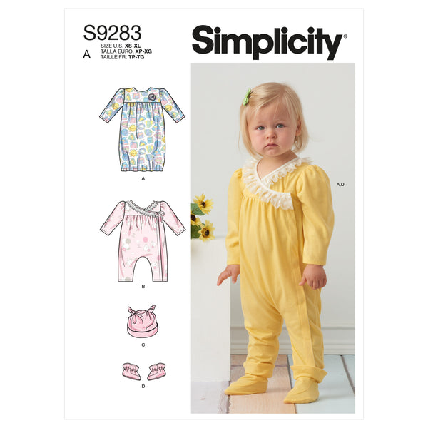 Simplicity S9283 Infants' Knit Gathered Gown & Jumpsuit (1/2-1-2-3-4)
