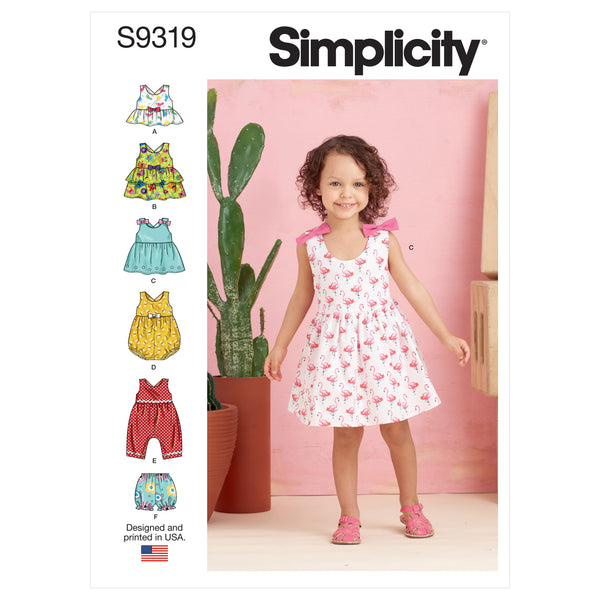 Simplicity S9319 Toddlers' Criss-Cross Top, Dresses, Rompers and Panties (1/2-1-2-3-4)