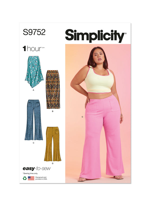 Simplicity S9752 Women's Knit Skirts and Pants in Two Lengths