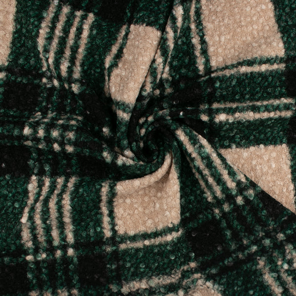 Bouclé à carreaux pour manteau - «CURLY» - Vert