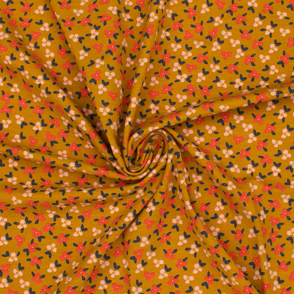 Organic Knit - GOTS - Flowers - Ochre