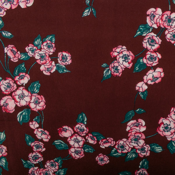 CHELSEA Flannelette Print - Flowers branch - Burgundy