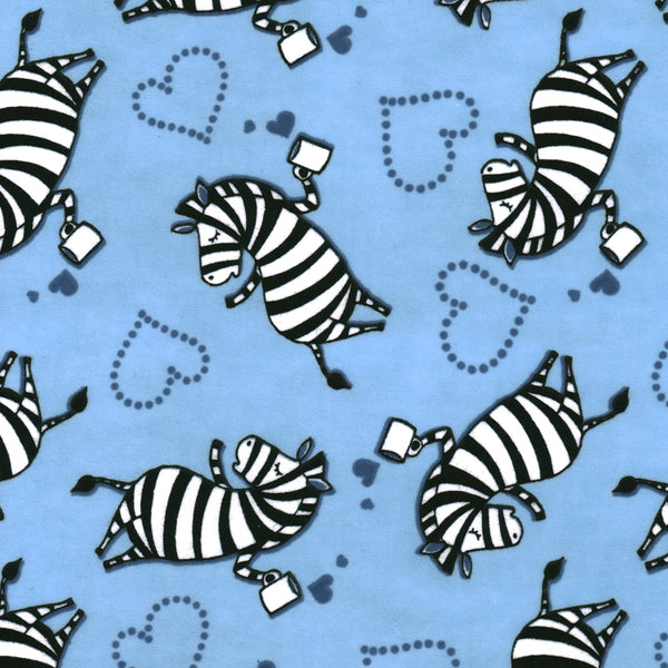 Chelsea Flannelette Print - Zebras - Blue