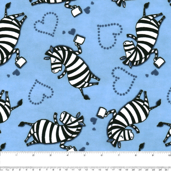 Chelsea Flannelette Print - Zebras - Blue
