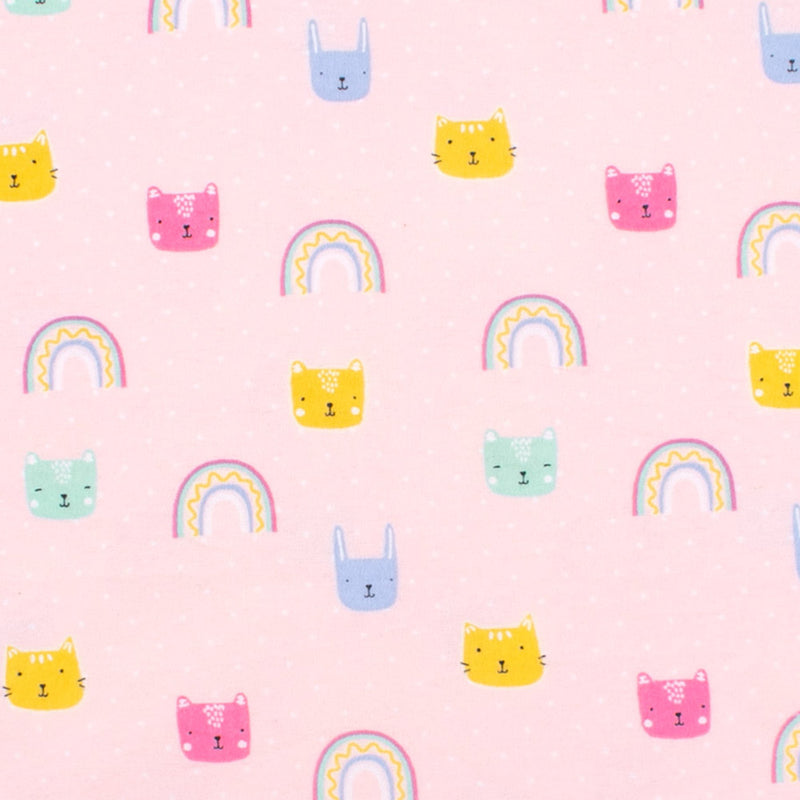 CHELSEA Flannelette Print - Cats / Rainbow - Pink