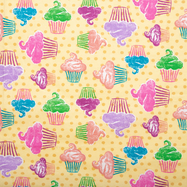 Printed Flannelette - CHARLIE - Cupcake dots - Yellow