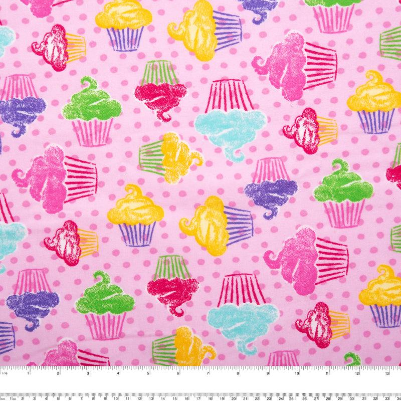 Printed Flannelette - CHARLIE - Cupcake dots - Pink