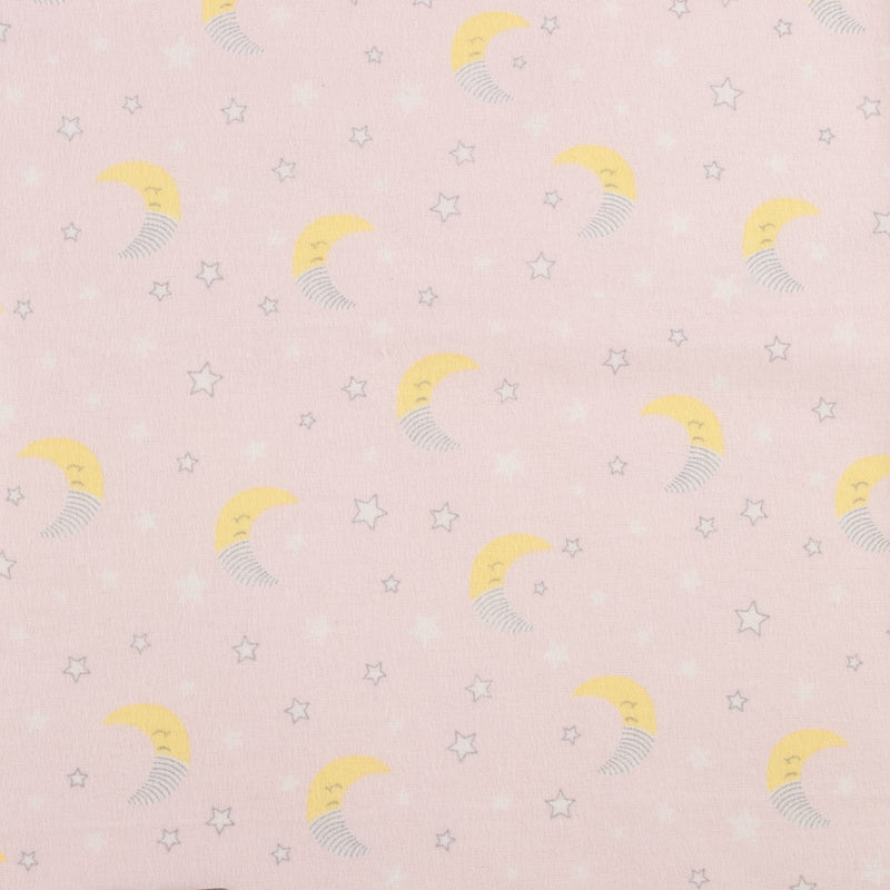Printed Flannelette - CHARLIE - Moon / Star - Pink