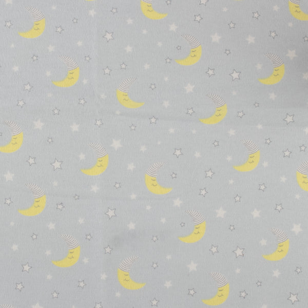 Printed Flannelette - CHARLIE - Moon / Star - Bluish grey