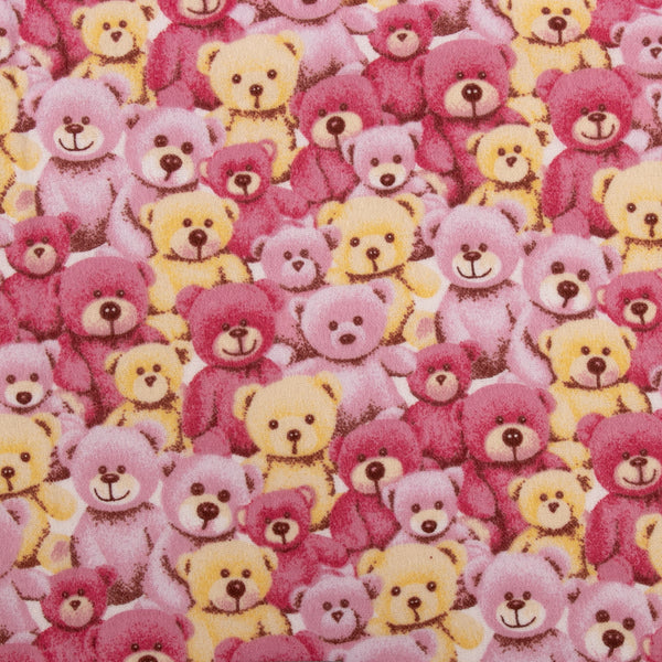 Printed Flannelette - CHARLIE - Teddy bear - Pink