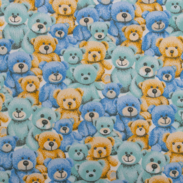 Printed Flannelette - CHARLIE - Teddy bear - Blue