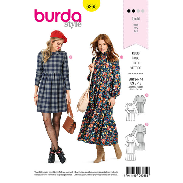 BURDA - 6265 Dress with Peter Pan Collar - Midi Dress with Tiered Skirt