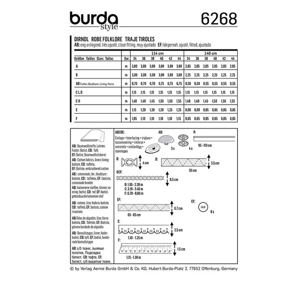 BURDA - 6268 Dirndl - Dirndl Blouse
