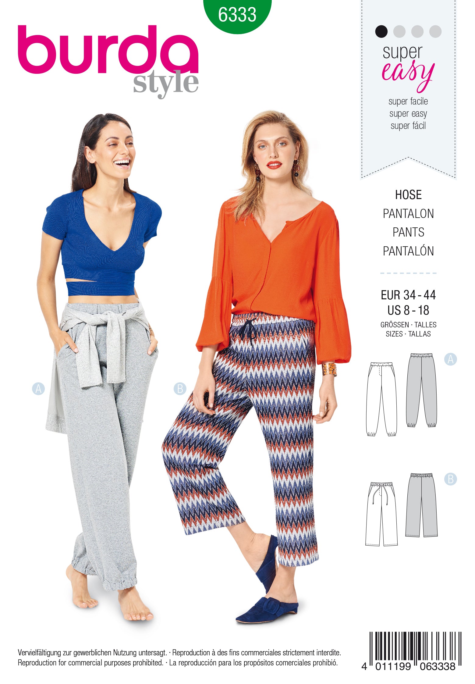 BURDA - 6333 Jogging Pants with Elastic and Drawstring Waist