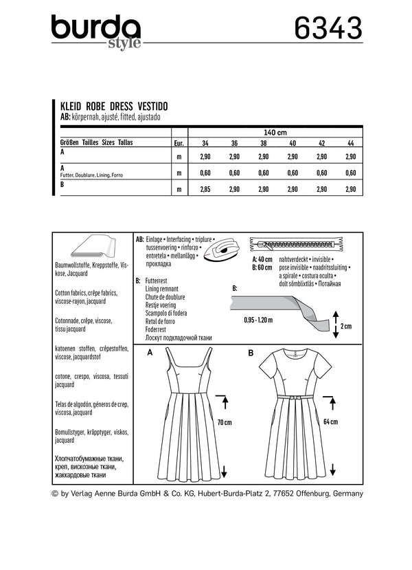 BURDA - 6343 Dress with Pleated Skirt – Pinafore Dress