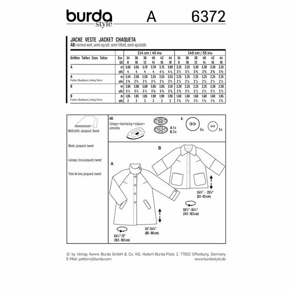 BURDA 6372 - Raglan-Jacket - Flared Shape