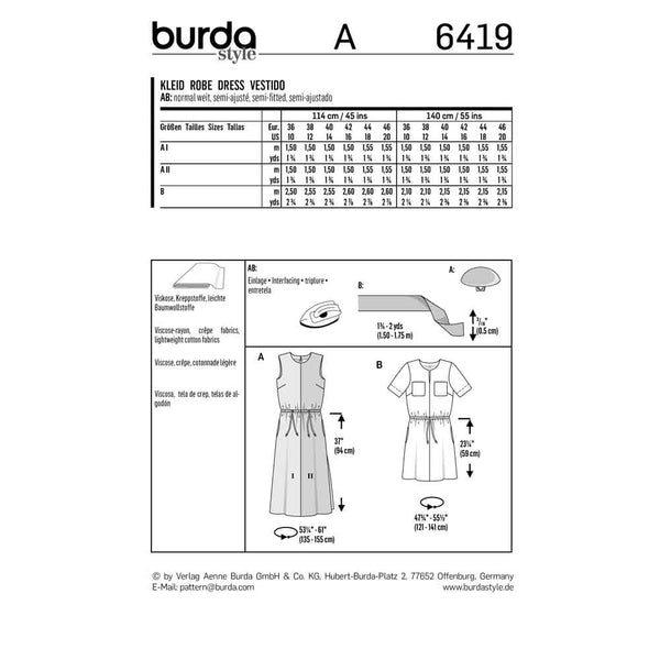 BURDA - 6419 Dress - Colour Blocking - Waist Casing