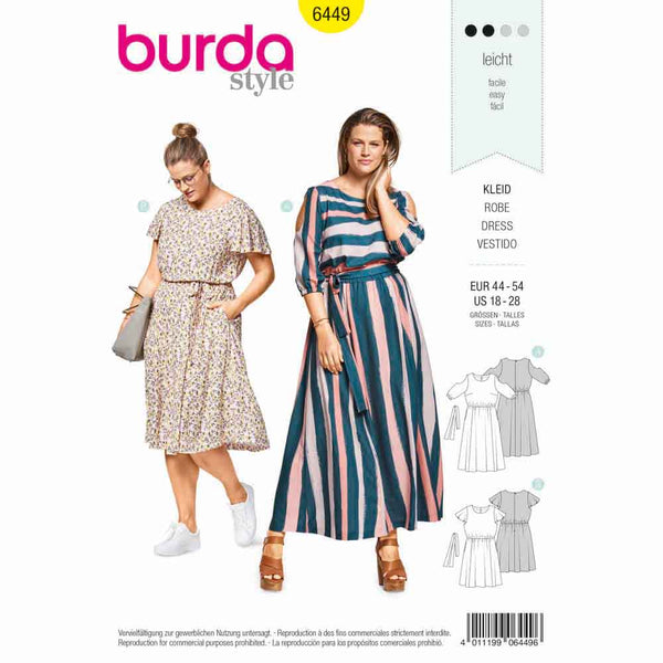 BURDA - 6449 Summer Dress with Elastic Casing - Cut-Out-Sleeves - Wing Sleeves