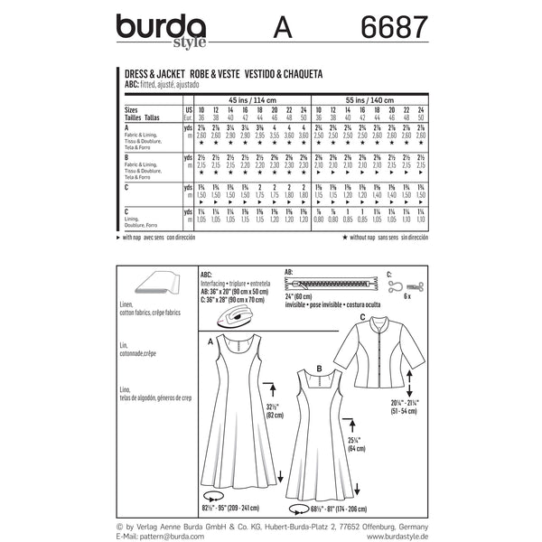BURDA - 6687 Ladies Dress & Jacket
