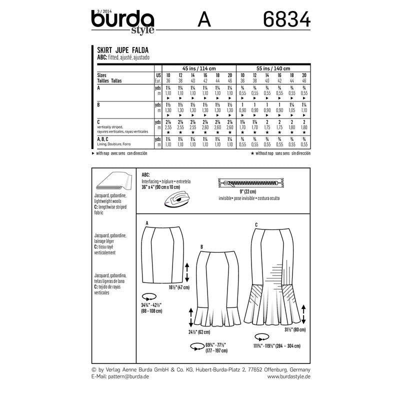 BURDA - 6834 Ladies Skirt