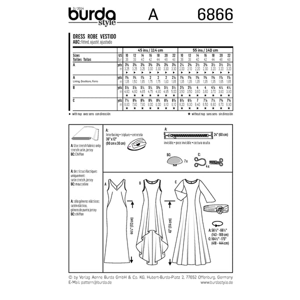 BURDA - 6866 Ladies Dress Evening