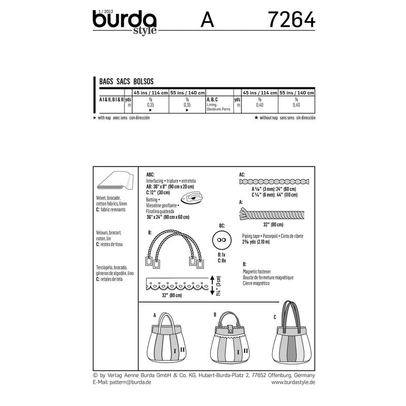 BURDA - 7264 Accessory Bags