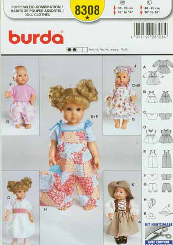 Patron habits de poupée, Burda 8308 - Patron Burda